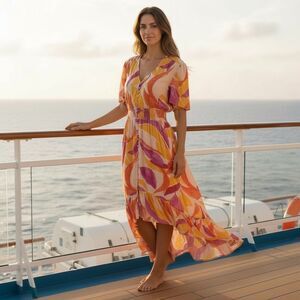 Abel The Label Ruffle High Low Dress Pink Orange M